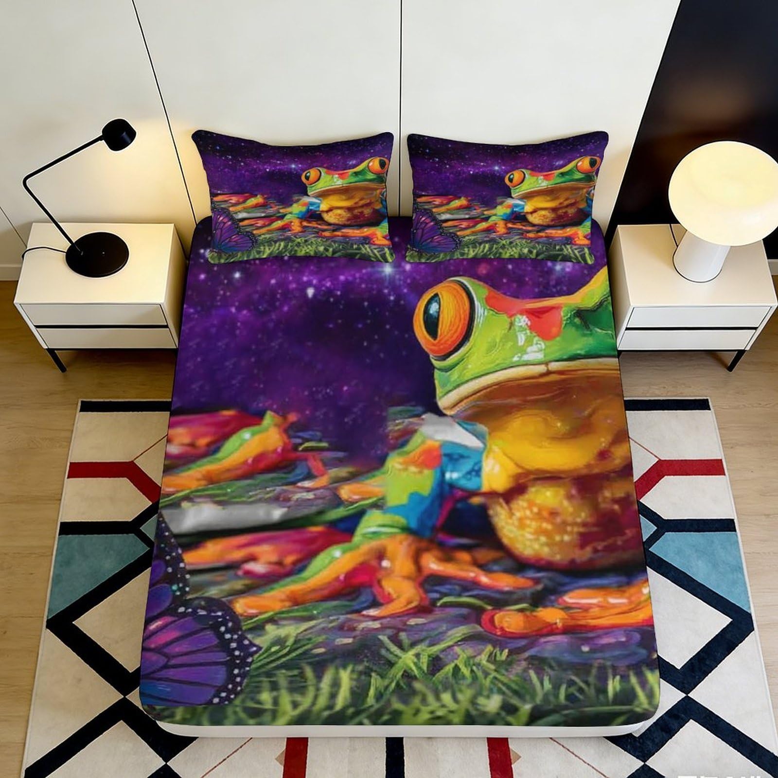 3D Printed Vibrant Frog Fitted Sheet Microfiber Soft Anti-Slip Rainforest Mattress Cover for Bedroom Dorm Decor 90x200x25cm