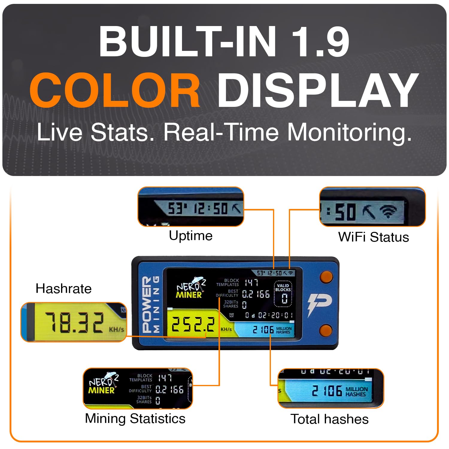 POWER MINING NerdMiner V2 Open Source Bitcoin Miner – 78KH/s ESP32-S3 dual-core LX7 Solo BTC Miner mit 1,9" LCD Farbdisplay, 1W Stromverbrauch, WLAN 2,4GHz, USB-C Lern- & Entwicklergerät - 4