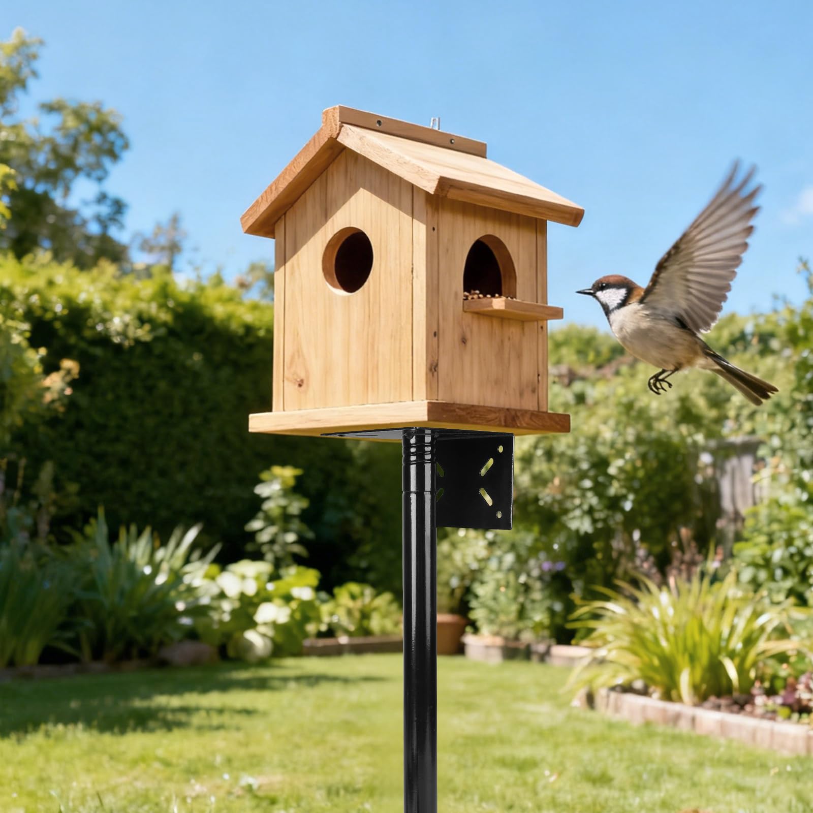 1 Pièce Support réglable pour nichoir, Hauteur ajustable jusqu'à 220 cm Ensemble universel pour jardin avec base à 5 branches pour mangeoires, stations météo, Noir (sans nichoir et vis)