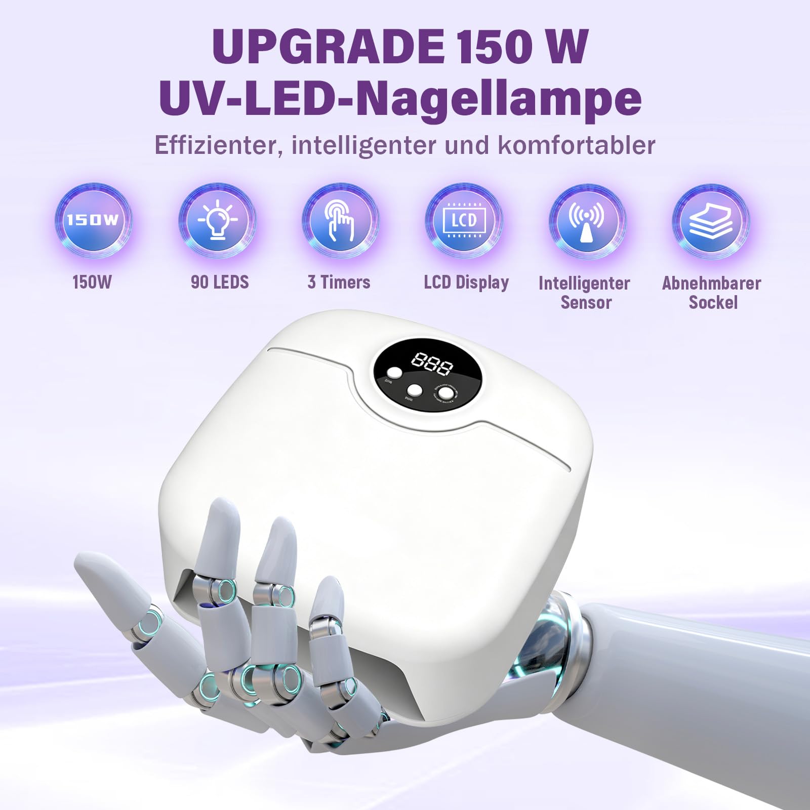 R7 150W Professionelle UV Lampe für Gelnägel,10 Zoll UV Lampe Nägel (Weiß)