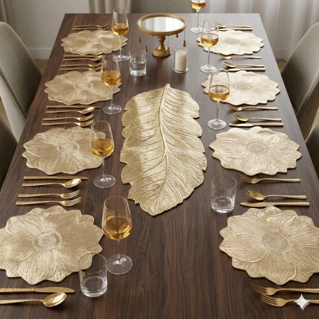 Sunflower Table Mats & Gold Runner Set - Dining Decor -1