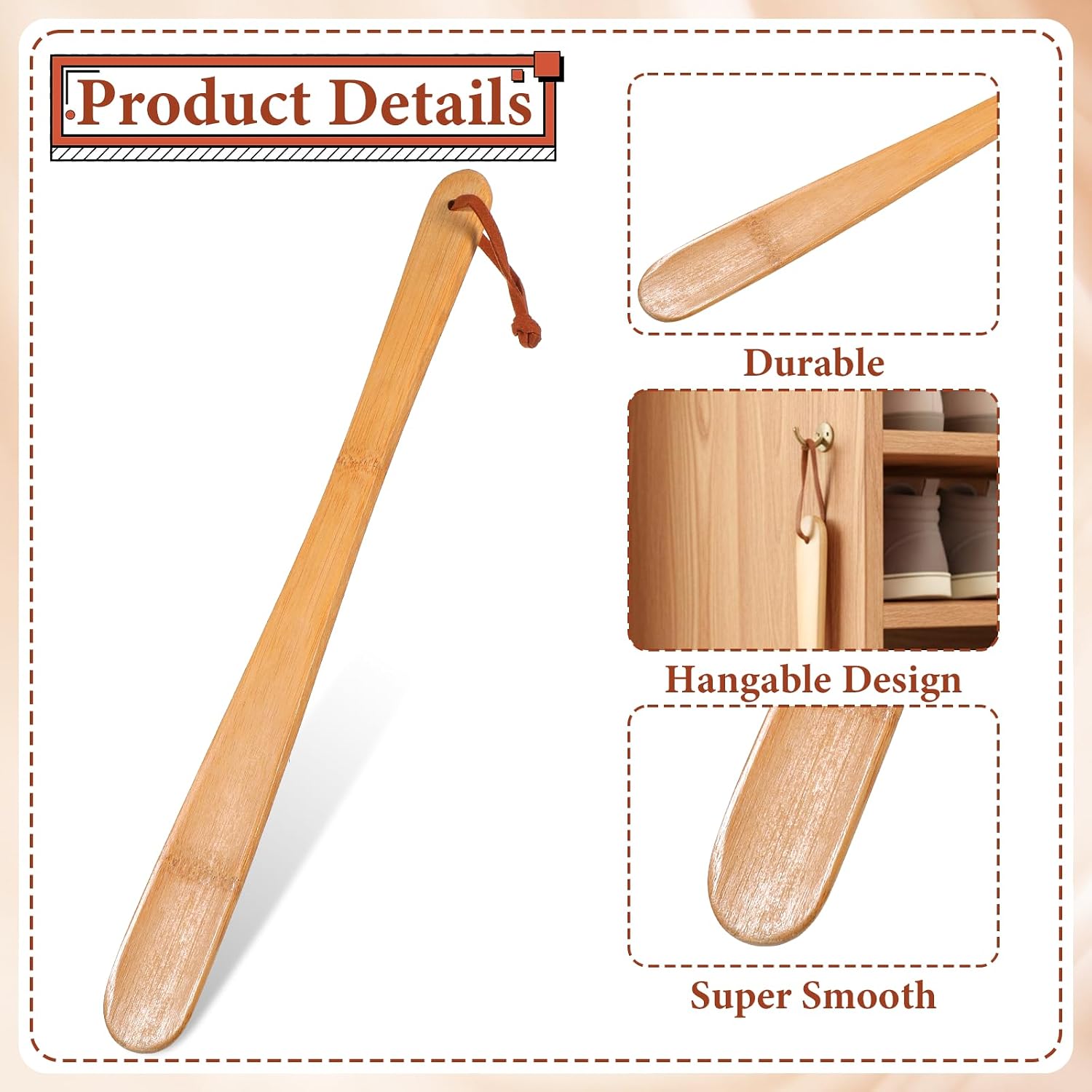 ElevateTech Shoe Horn Long Handle Long Handled Wooden Shoehorns 2 Sizes image 3