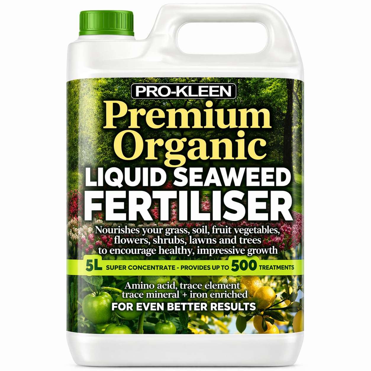 ProKleen Organic Liquid Seaweed Fertiliser Premium Flowers Vegetables Lawns 5L