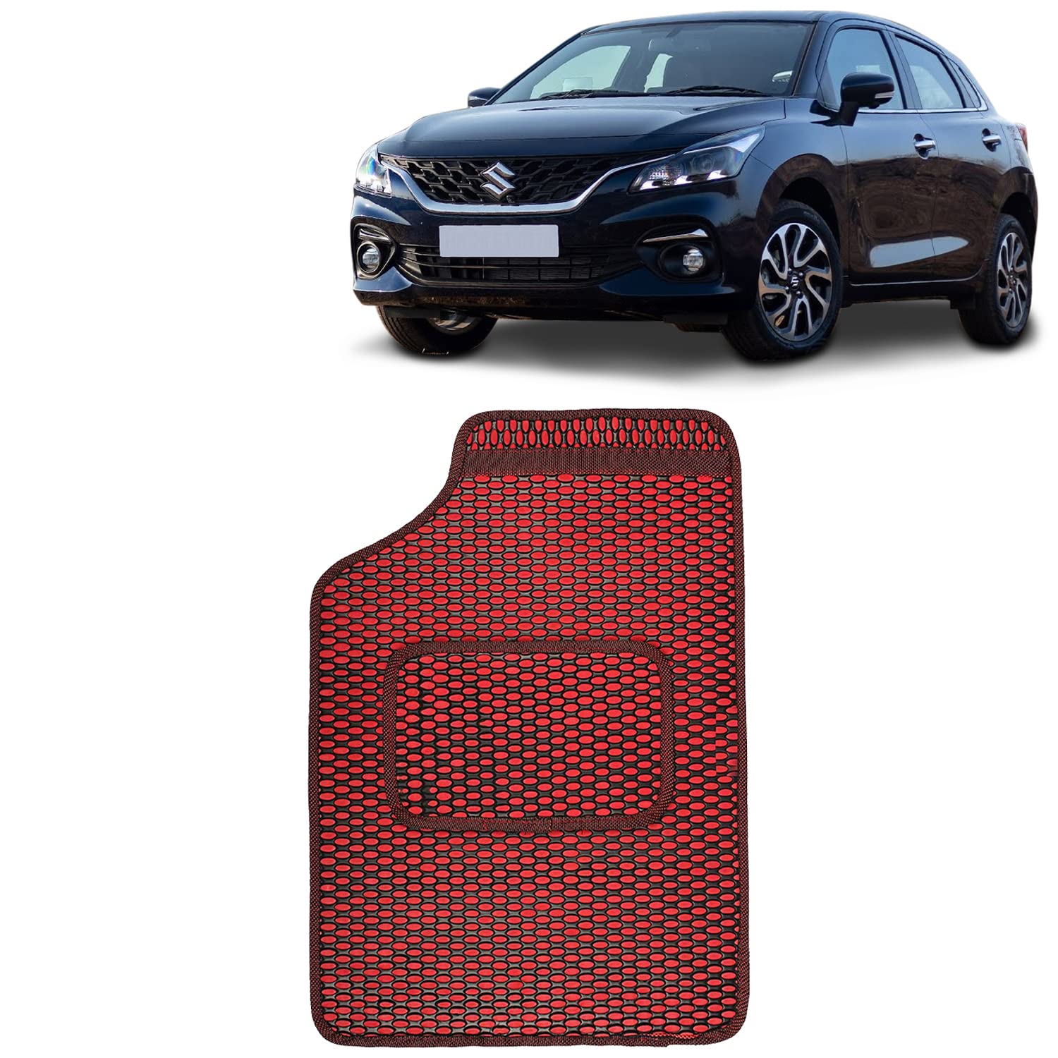 Kingsway Dotted Design Car Floor Foot Mats Universal Fit for Maruti Suzuki Baleno, Model Year : 2022 Onwards, Water and Dustproof, Color Black, Set of 5 Pieces