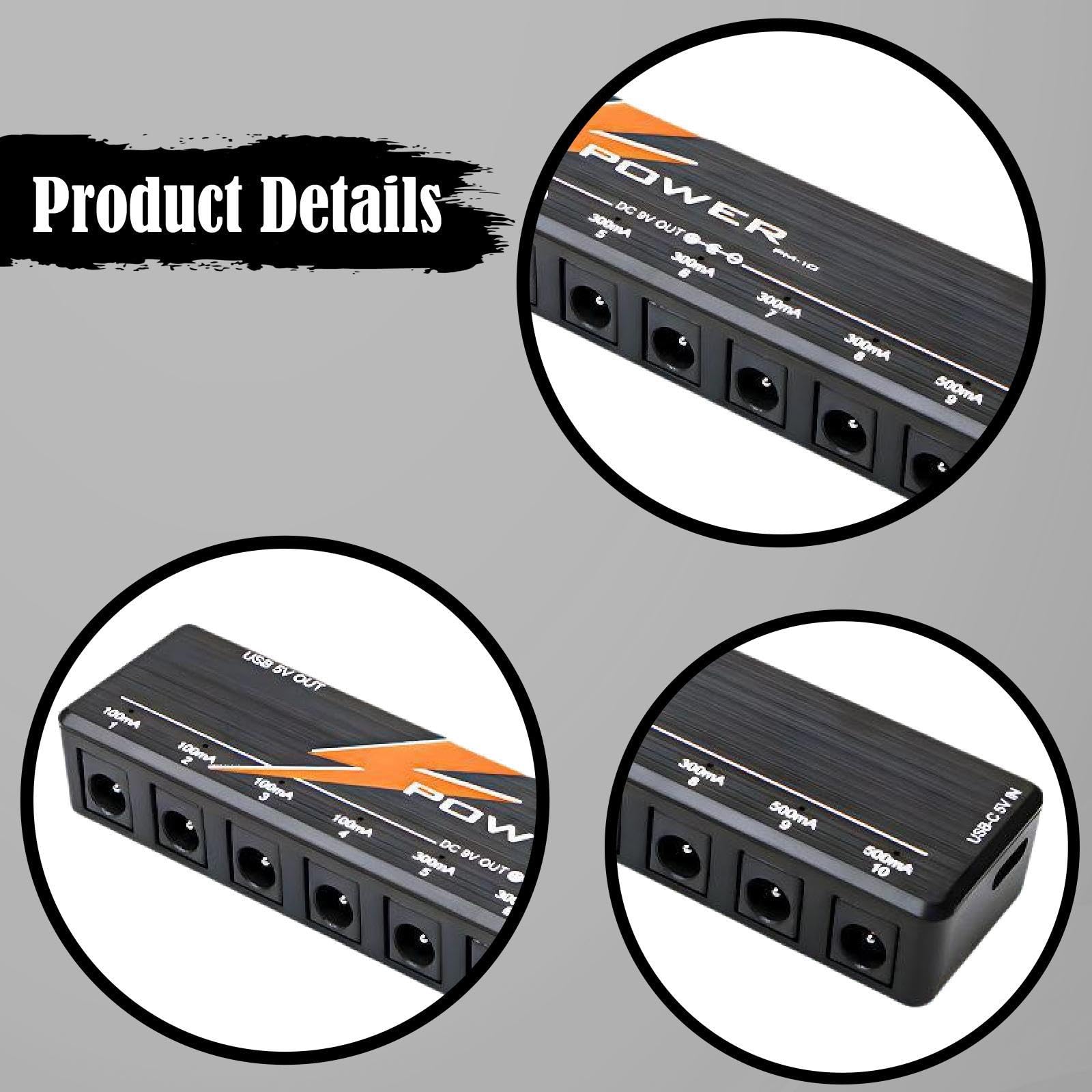 MagiDeal Alimentatore per pedali per chitarra, protezione da cortocircuito per pedali effetto 9V/12V/18V per musicisti professionisti, Nero