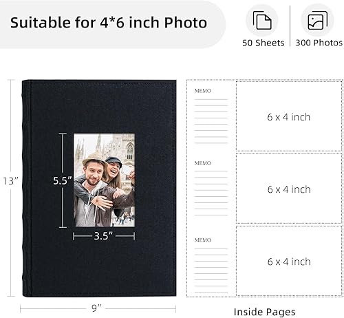 Miniatura 2 de Vienrose Álbum de fotos de 4 x 6 pulgadas, 300 fotos, cubierta de marco de lino con áreas de notas, libro de fotos de gran capacidad, libro de fotos