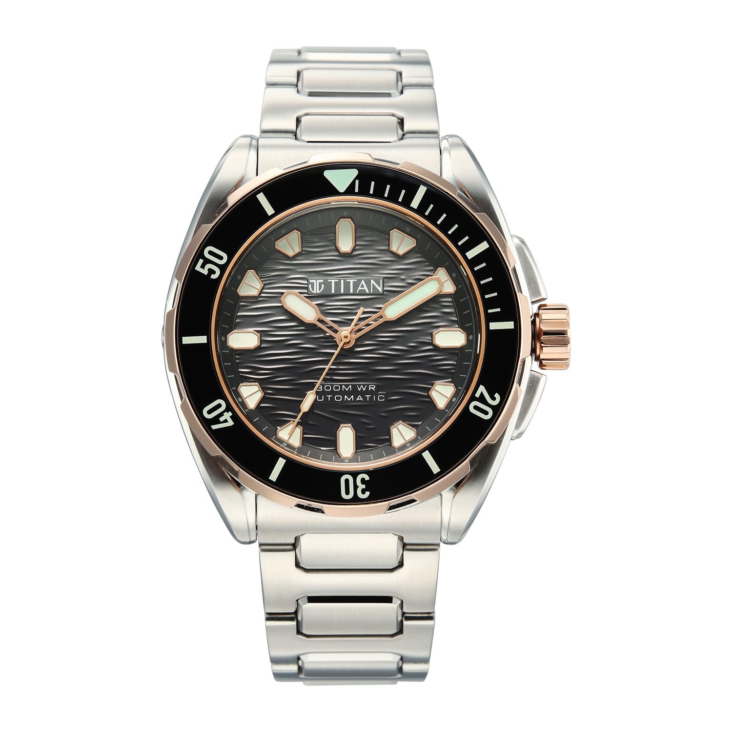 Titan Zero Hour Diver's 300m Automatic Analog with Black Dial Silver Stainless Steel & Black FKM Strap Watch for Men - 10069KM02-image-9