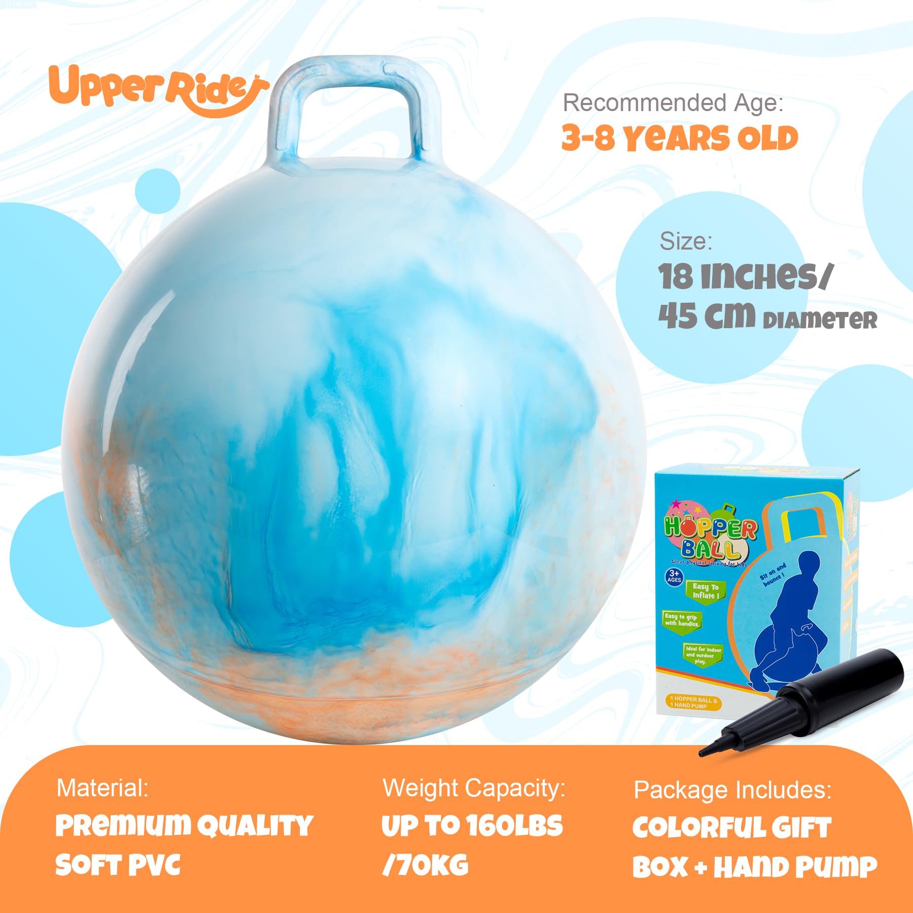 U&C Planet Balones saltarines espaciales de 18 Pulgadas para niños Balón saltarín con asa Balones saltarines inflables Balón saltarín con Bomba para niños y niñas de 3 a 12 años - 2