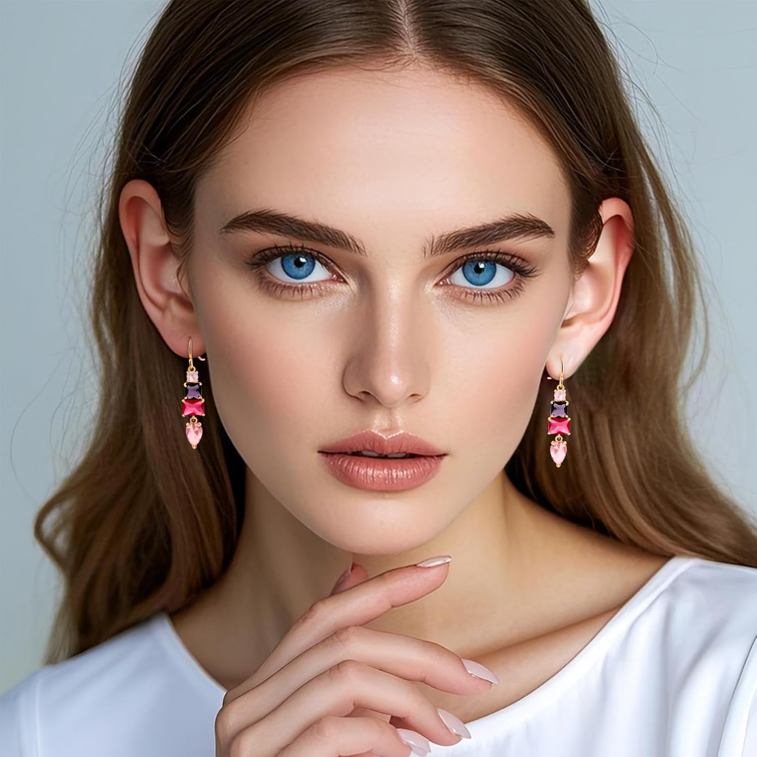 Colorful Cubic Zirconia Dangle Earrings for Women Multicolor Crystal Earrings Rainbow Cz Dangling for Christmas Thanksgiving Day - Image 3