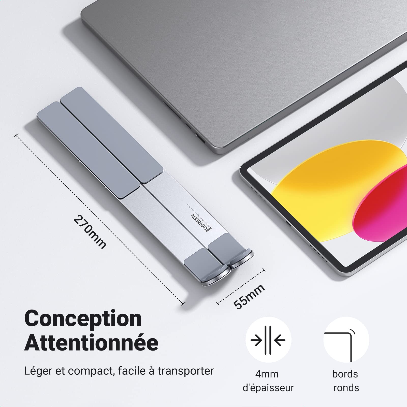 UGREEN Support Ordinateur Portable Aluminium Ventilé 8 à 17,3 Pouces Laptop Stand Réglable en Hauteur sur 5 Niveaux Porte Pliable Compatible avec MacBook Air Pro HP Dell ASUS MSI