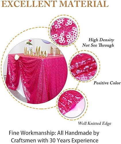 Miniatura 3 de Mantel rectangular de lentejuelas de 50 x 72 pulgadas, color rosa intenso para fiestas, mantel rectangular superpuesto de tela de lentejuelas