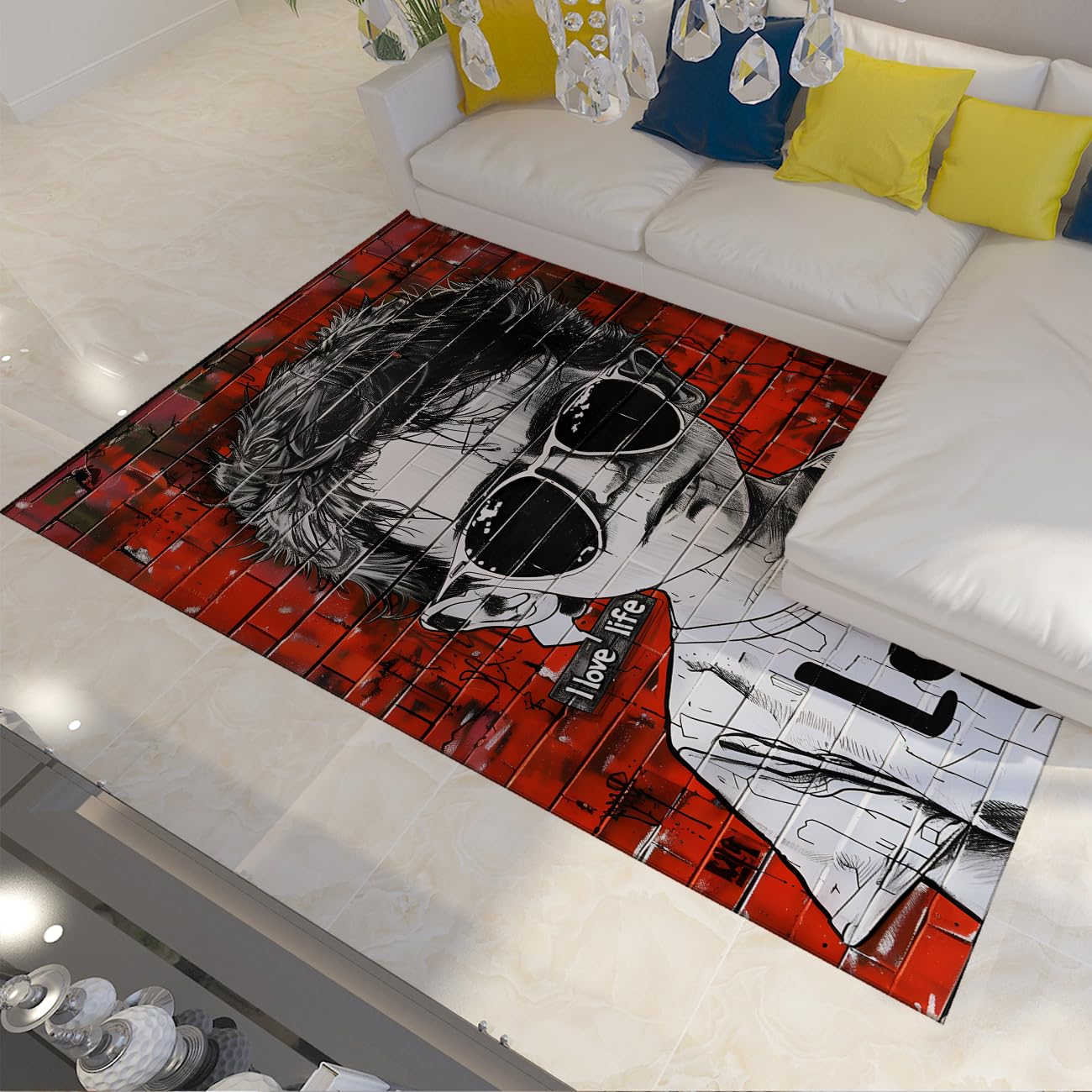 Tapis de salon 80x150cm Banksy graffiti art urbain lavable antidérapant pour chambre ado