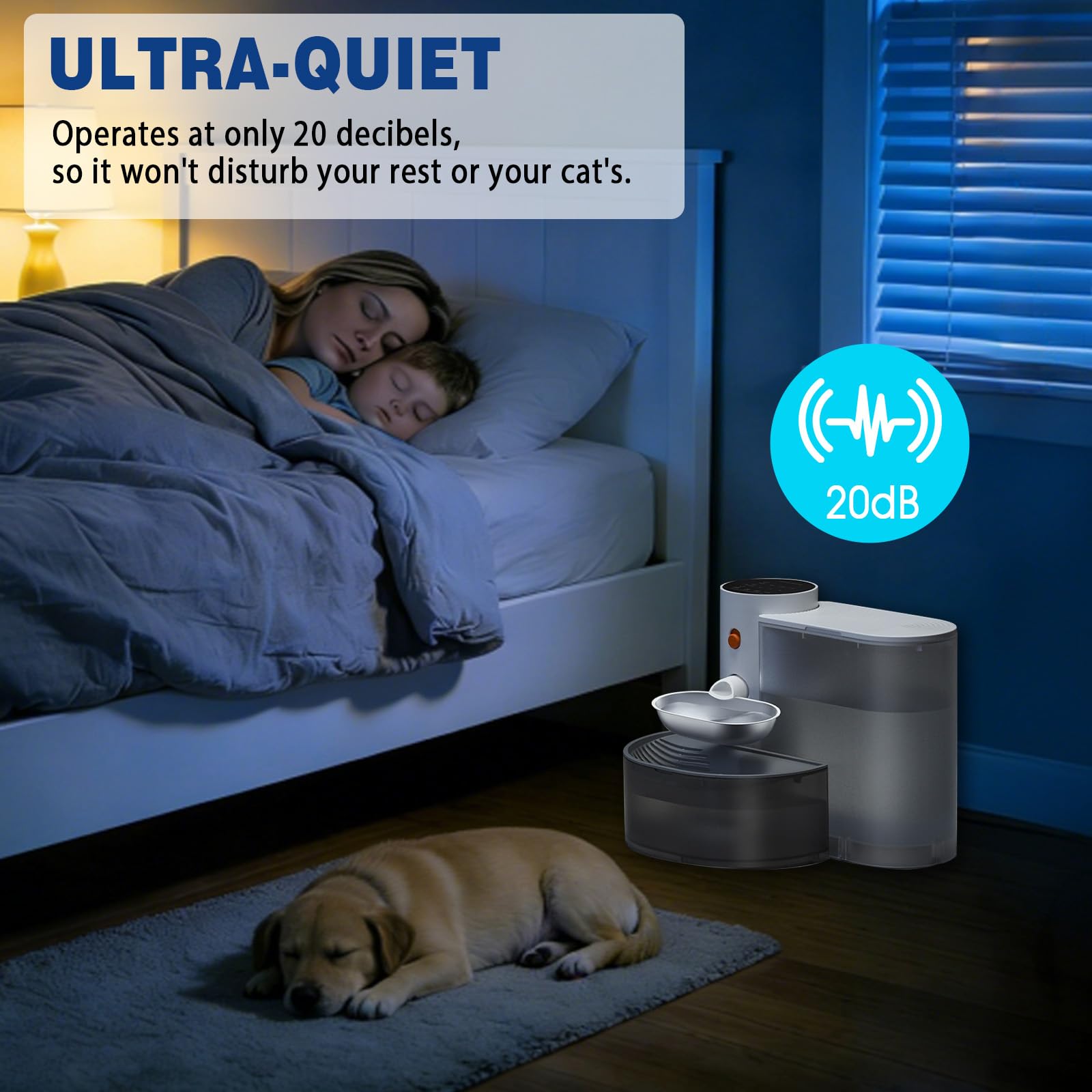 3.8L Fuente para Gatos sin Cable:,Bebedero automatico Gatos Sin Filtro e Inalámbrica con Batería 2000mAh Sistema de Separación de Agua Usada Cuenco de Acero Inoxidable Blanco