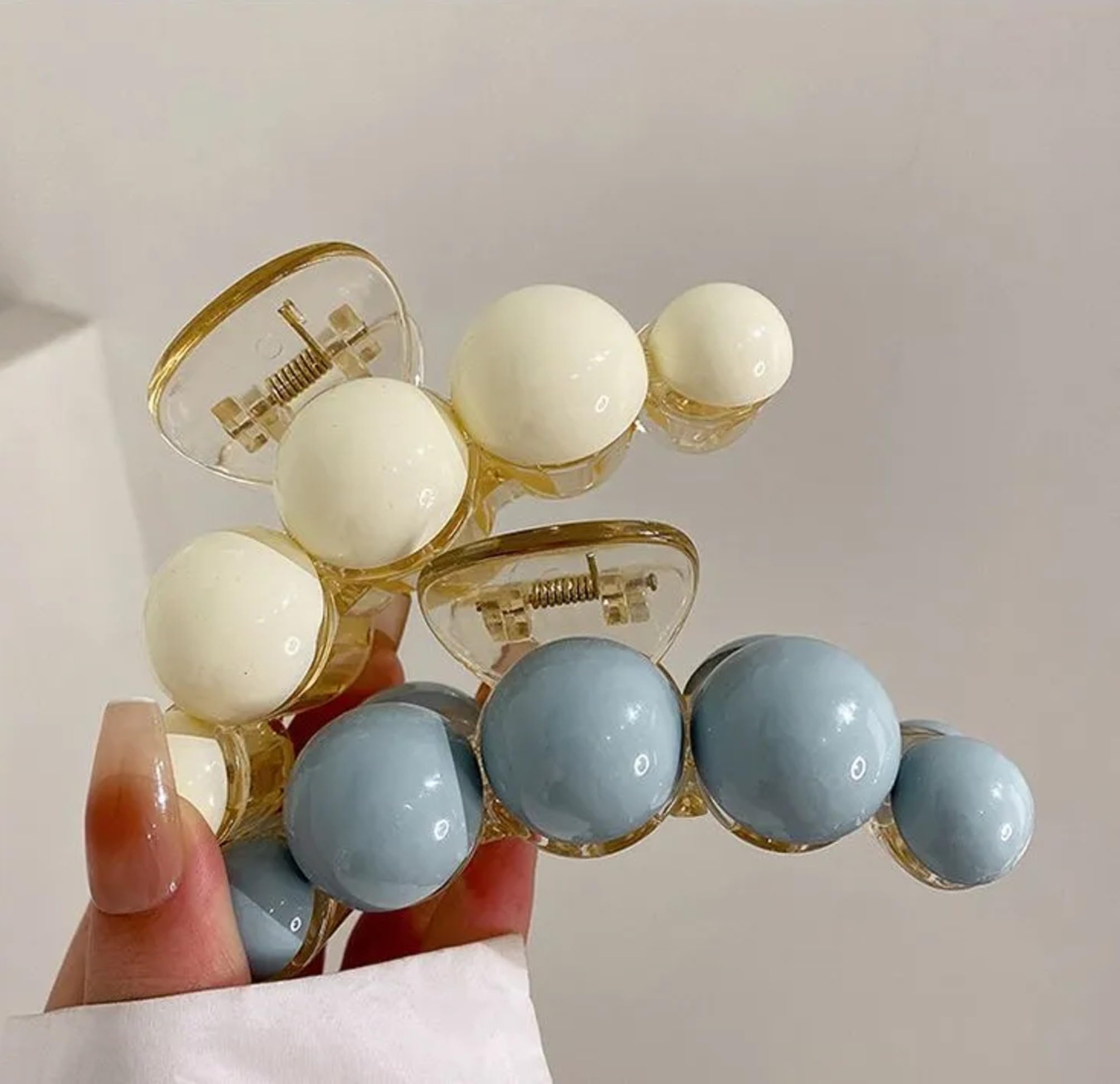 ANNACREATIONS 2 Pcs Korean Fashionable Fancy Stylish Large Pearl Hair Claw Clips Long Hair Jaw Clips Clutches Barrettes Hair Accessories for Women and Girls