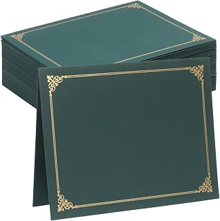 25 Count Certificate Holders, Diploma Covers Gold Foil Border, for Letter Size 8.5x11 Certificates, Cardstock, Document Papers - Green