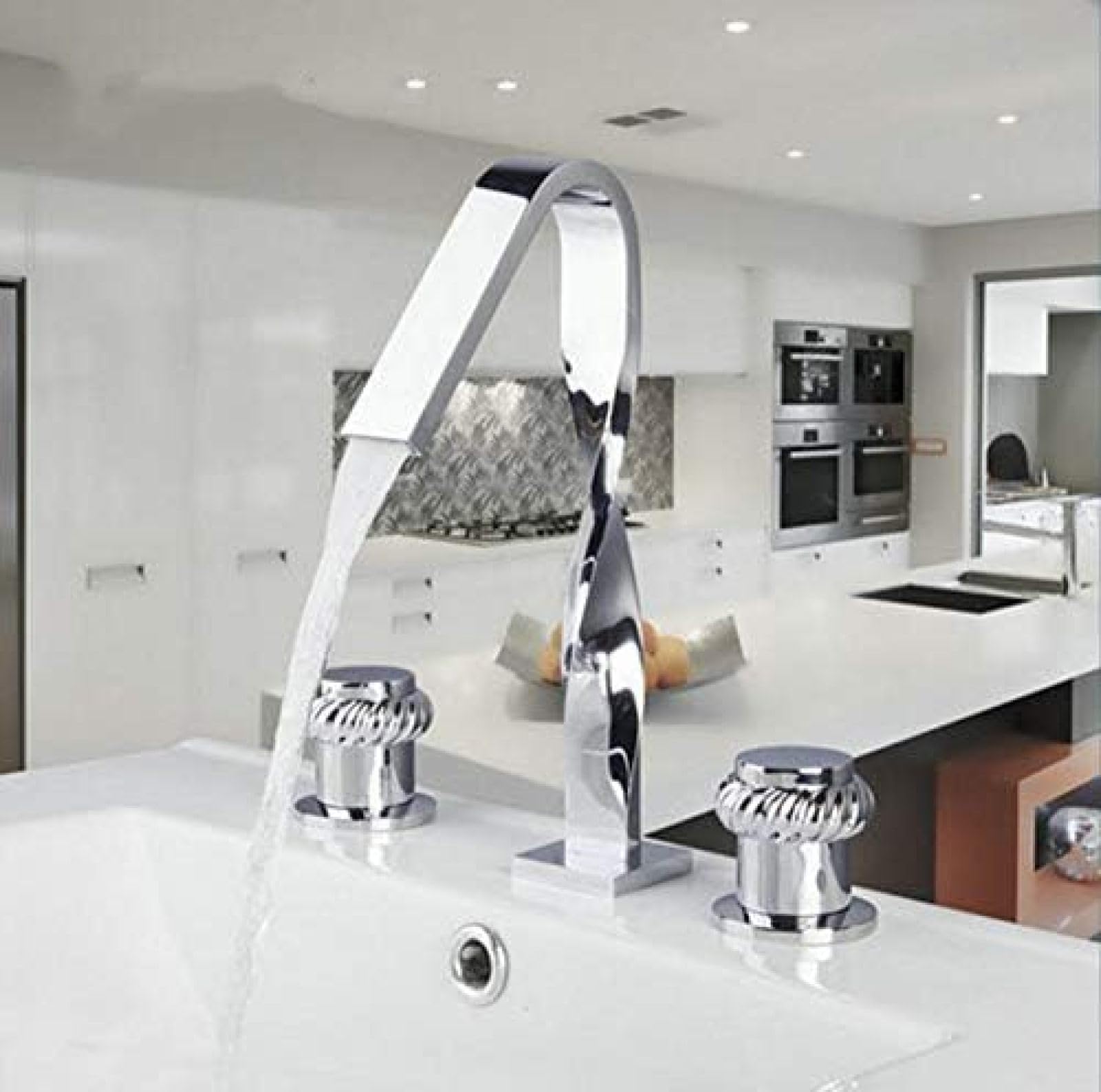 Sxithgkdw Faucet, Bathtub Shower Mixer Basin Tap 3Pcs Set Faucet Construction & Estate Deck Mounted Chrome Distortion Design Spout
