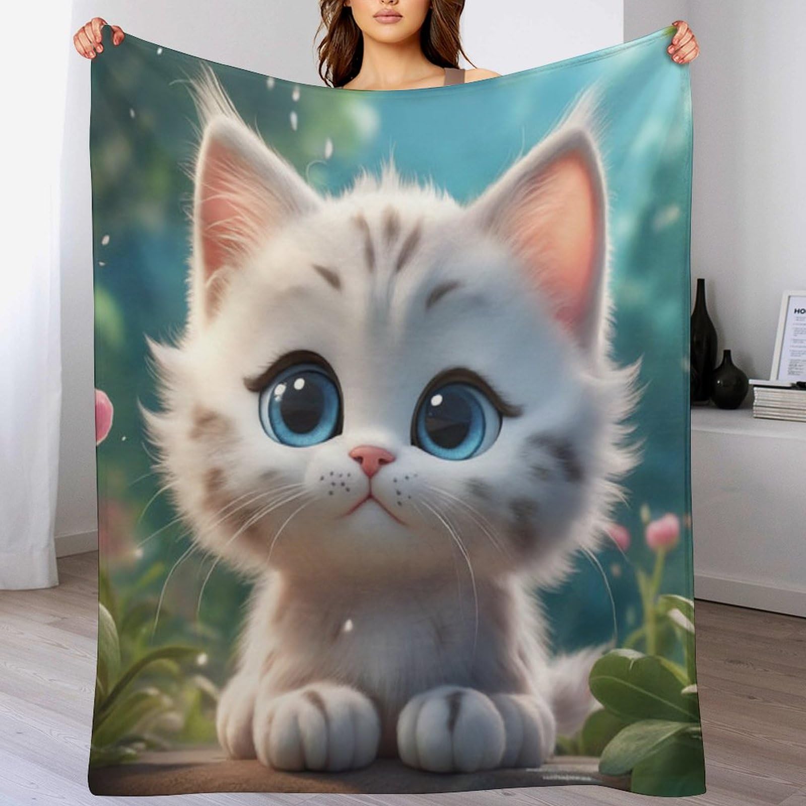 Couverture polaire en flannel chat 150x200cm pour lit et canapé
