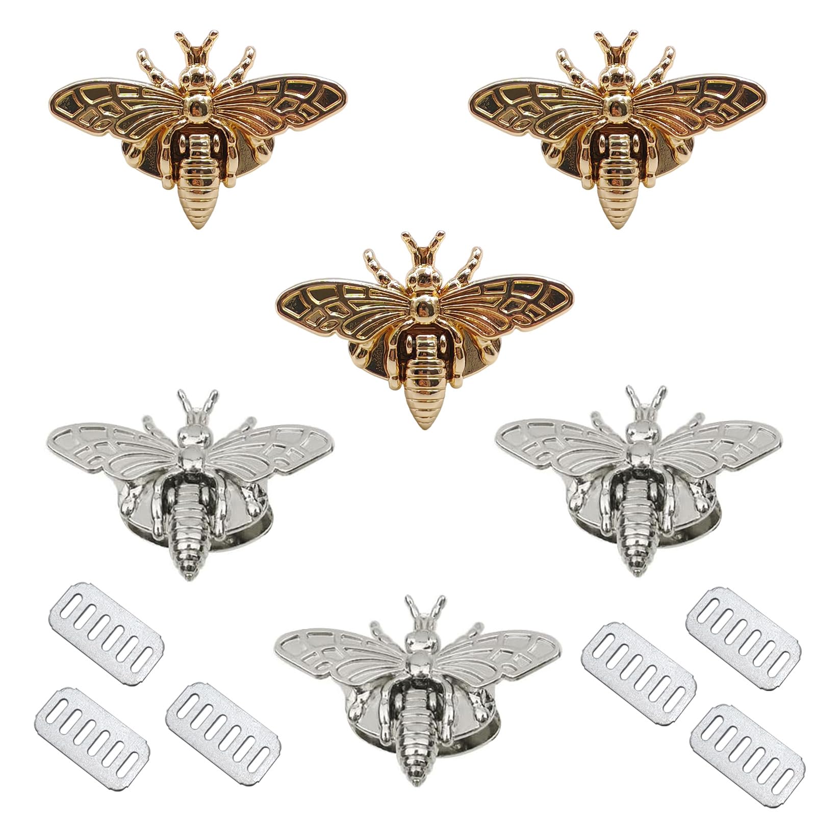 Mingchen 6 Pcs Bee Shaped Clasp Turn Lock, Metal Hardware Flip Buckles, Leather Decorative Clutch Closure for DIY Handbag