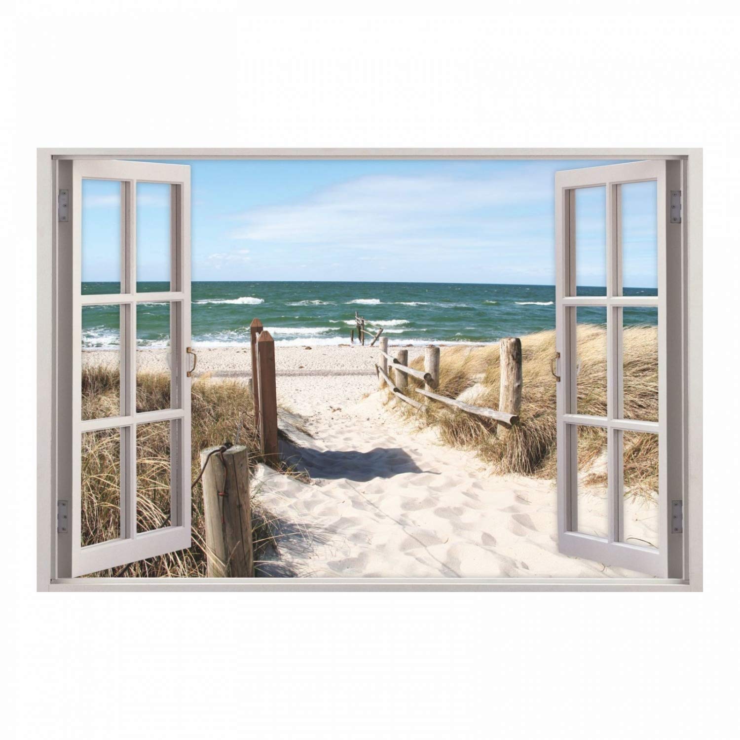 156 Wandtattoo Fenster - Weg zum Ostseestrand - in 5 Größen - Sand Meer Wandbild Wanddeko Maritim - Größe 1750 x 1150 mm
