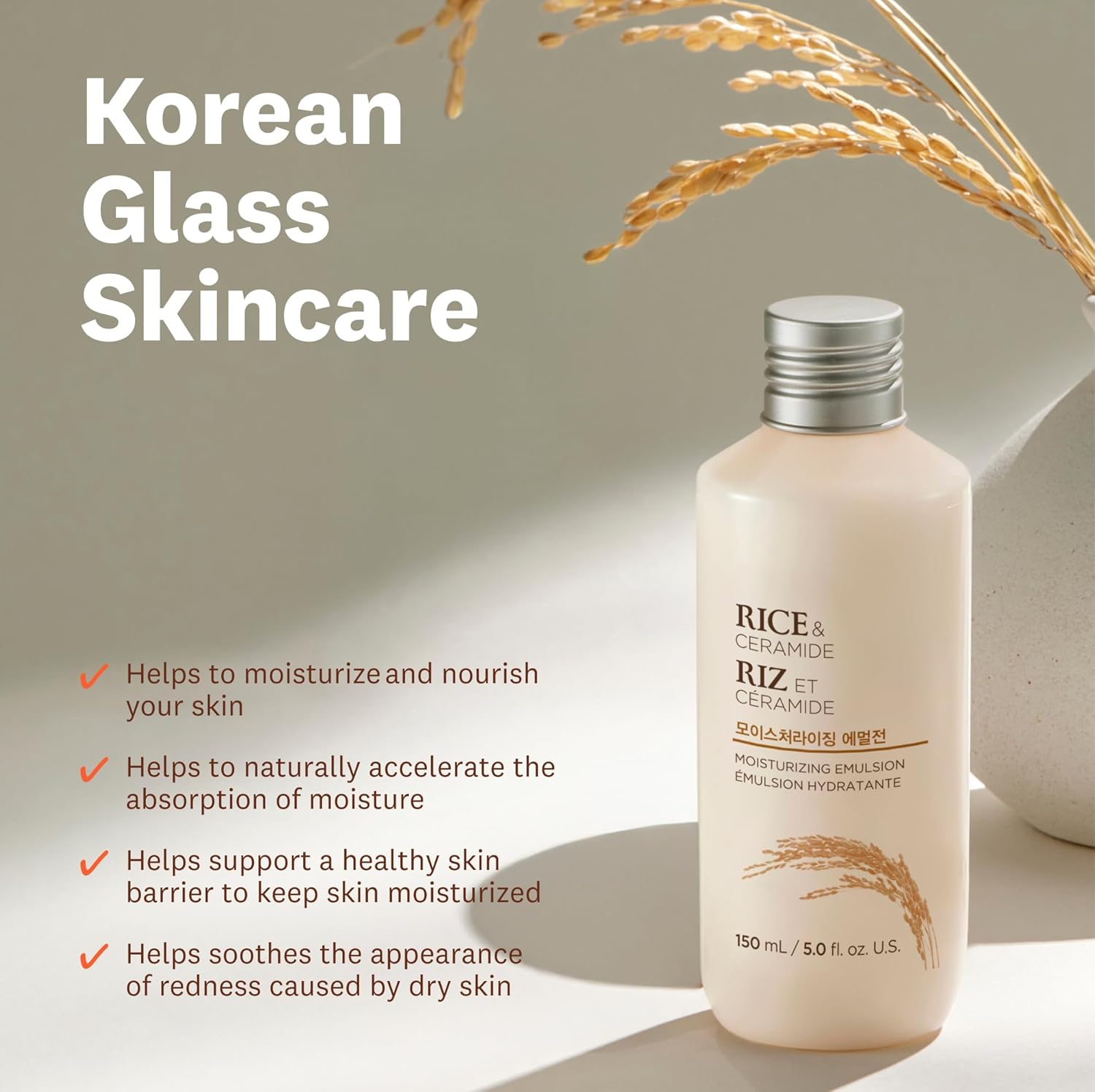 The Face Shop Rice Ceramide Moisturizing Emulsion - Rice Extract - Lightweight Face Moisturizer - Brightening - Hydrating Targets Dryness - Strengthens Skin Barrier - Face Lotion - Korean Skin Care - Image 2
