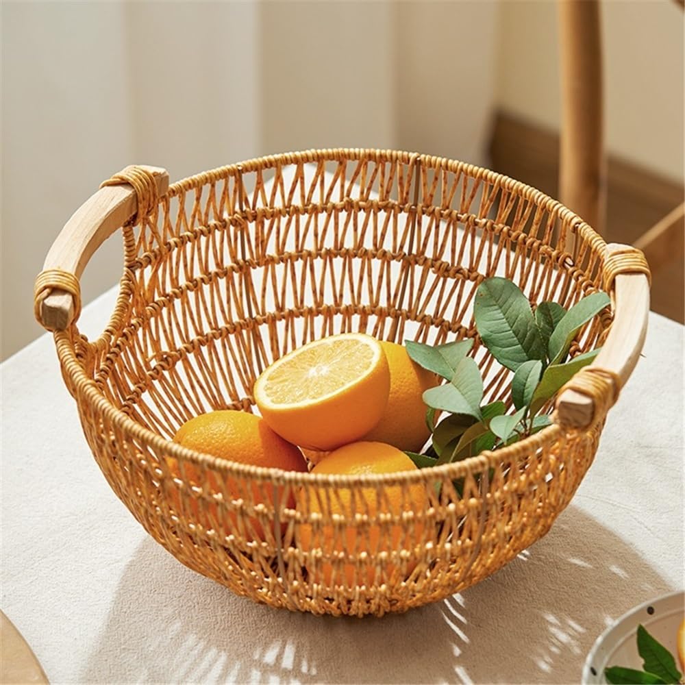 Cesti di frutta Cestino di frutta in rattan con manici, cestino rotondo intrecciato for servire cibo, decorativo for la casa