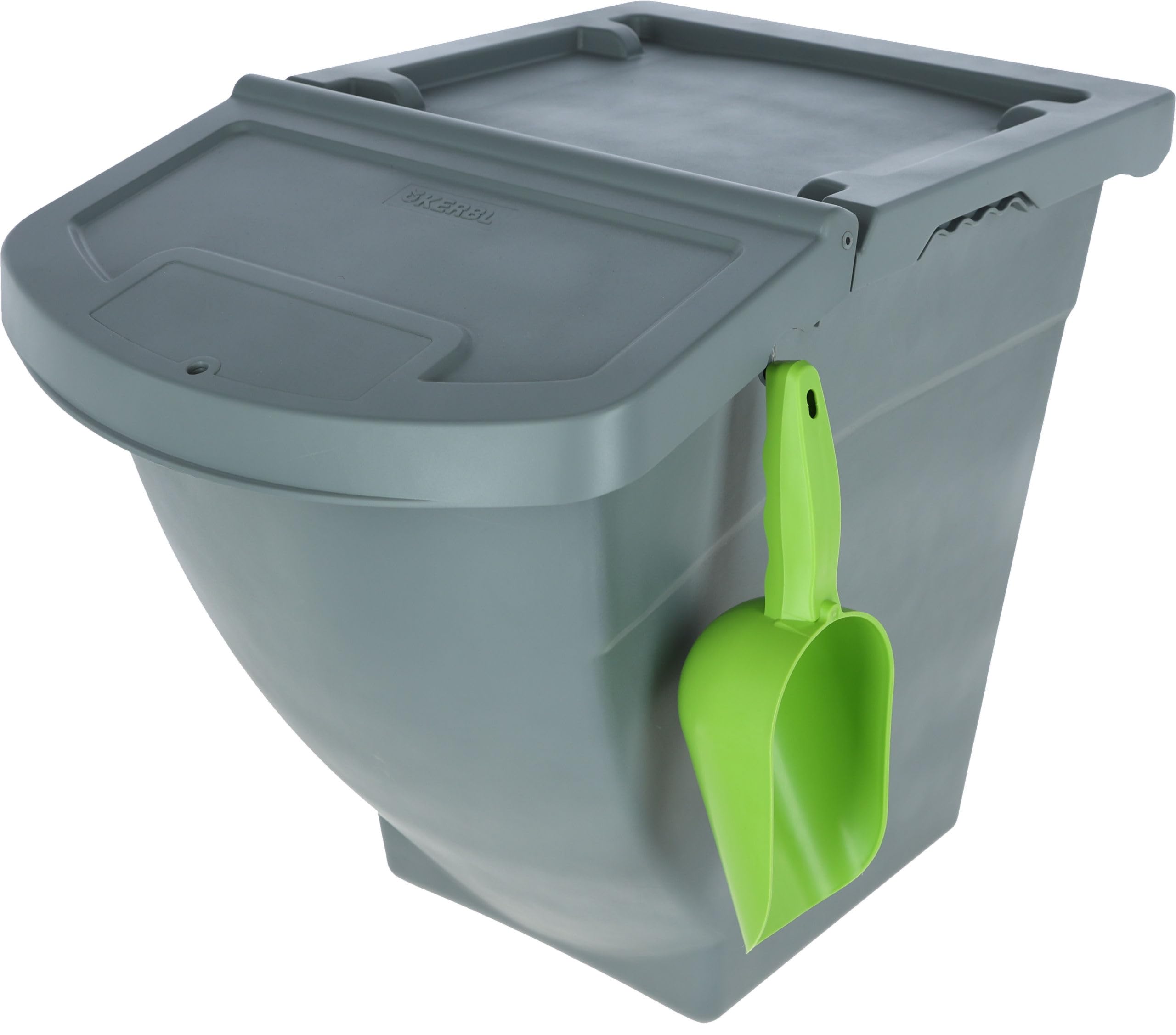 Kerbl Pojemnik na karmę można układać w stos, z pokrywką – 40 litrów (wymiary 57,8 x 39 x 34,5 cm, waga 0,22 kg, kolor szary, tworzywo sztuczne) 3210252
