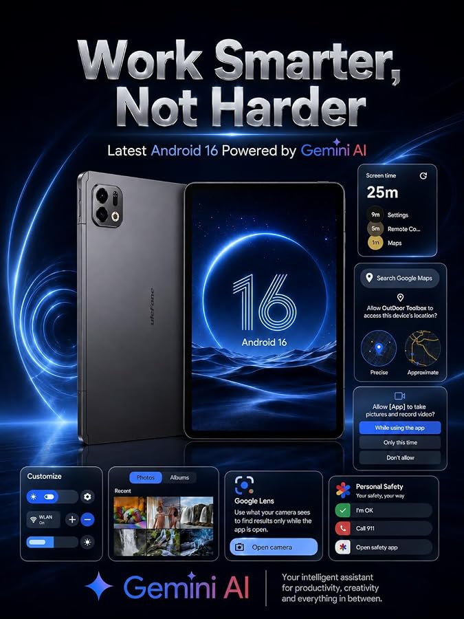 Ulefone Tab A12 Pro 12.2-Inch Android 16 Tablet, 2.4K 90Hz Large Screen | 16GB (8+8) RAM, 128GB Storage, 2TB Expandable, 4G LTE, 9000mAh Battery, Quad Speakers, Widevine L1, Stylus & Cover, image 5