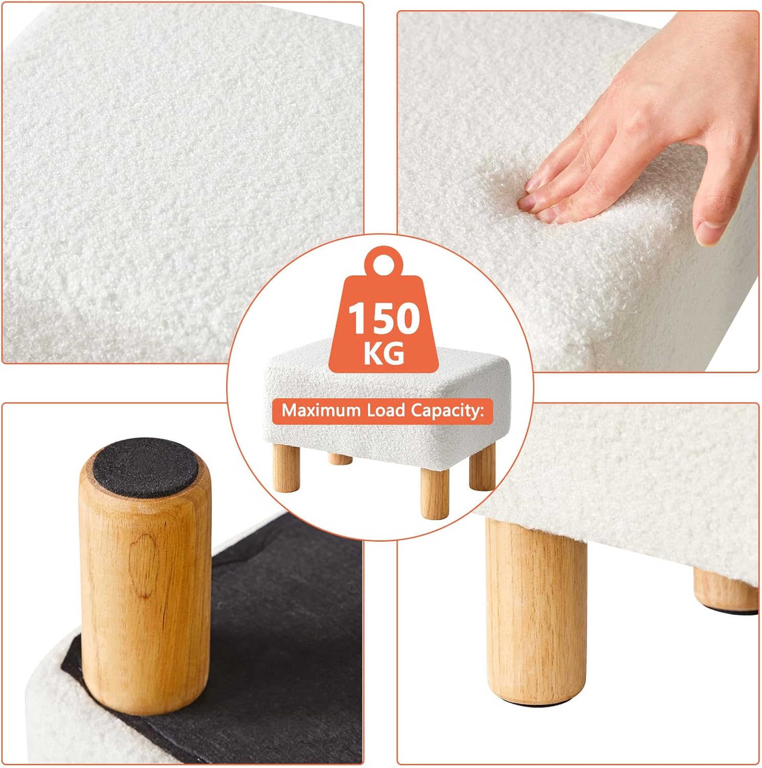 YMYNY Ottoman, Modern Footrest with Soft Padded Seat, Foot Stool with Wood Legs, Small Square Pouf Under Desk for Living Room Bedroom Office 15.74" D×11.41" W×9.84" H White UHBD030W