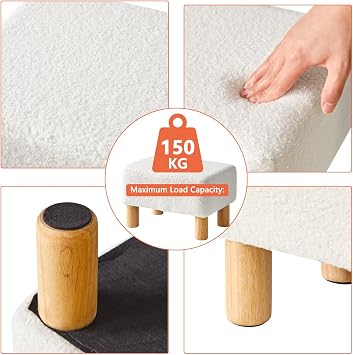 YMYNY Footstool, Rectangle Pouf Ottoman with Stable Wooden Legs, for Couch, Desk, Modern Soft Padded Seat, Change Shoes Stool for Living Room, Bedroom, 40×29×25CM White HBD030W