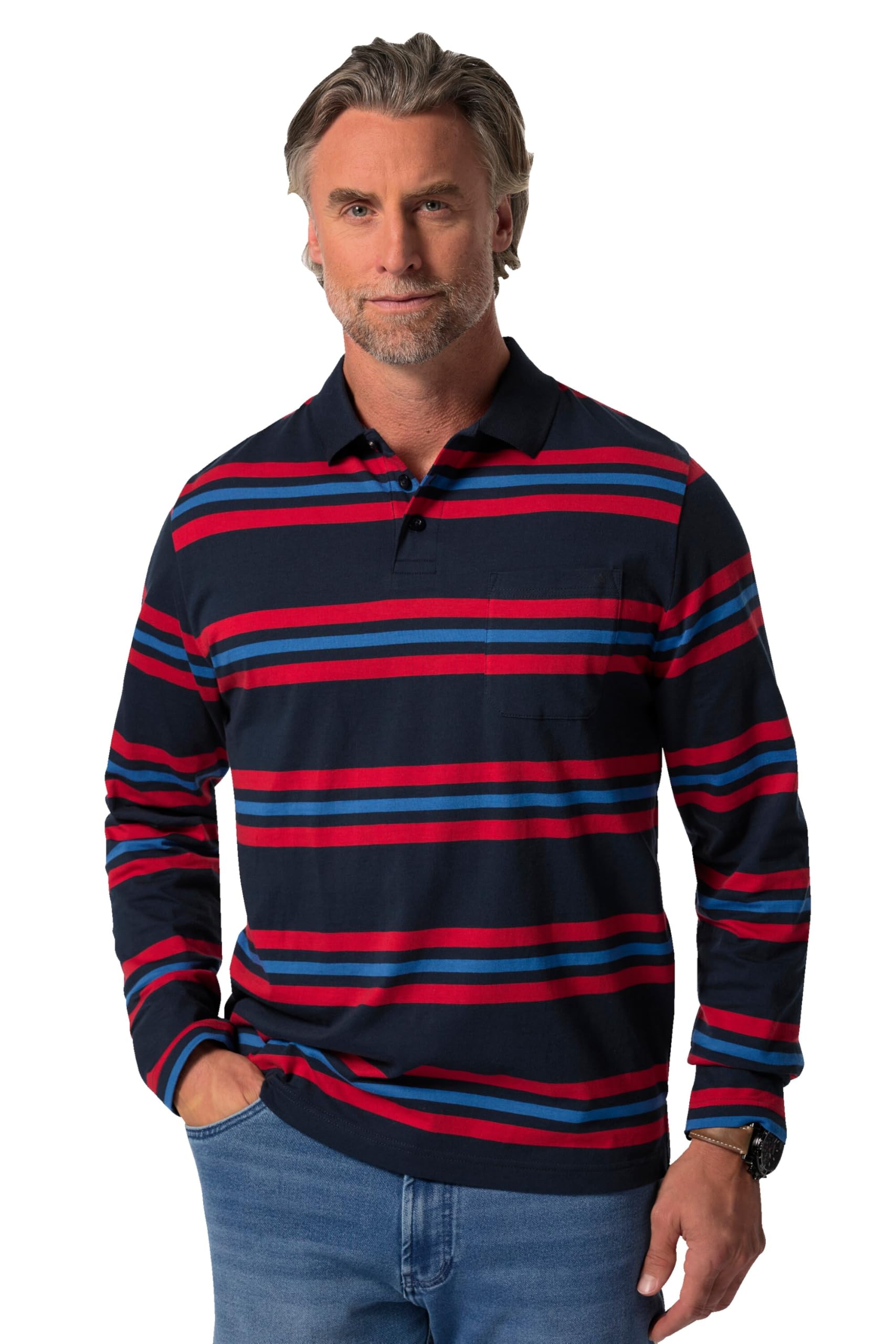 Boston Park Herren große Größen Übergrößen Menswear L-8XL Poloshirt, Langarm, Ringel 833089
