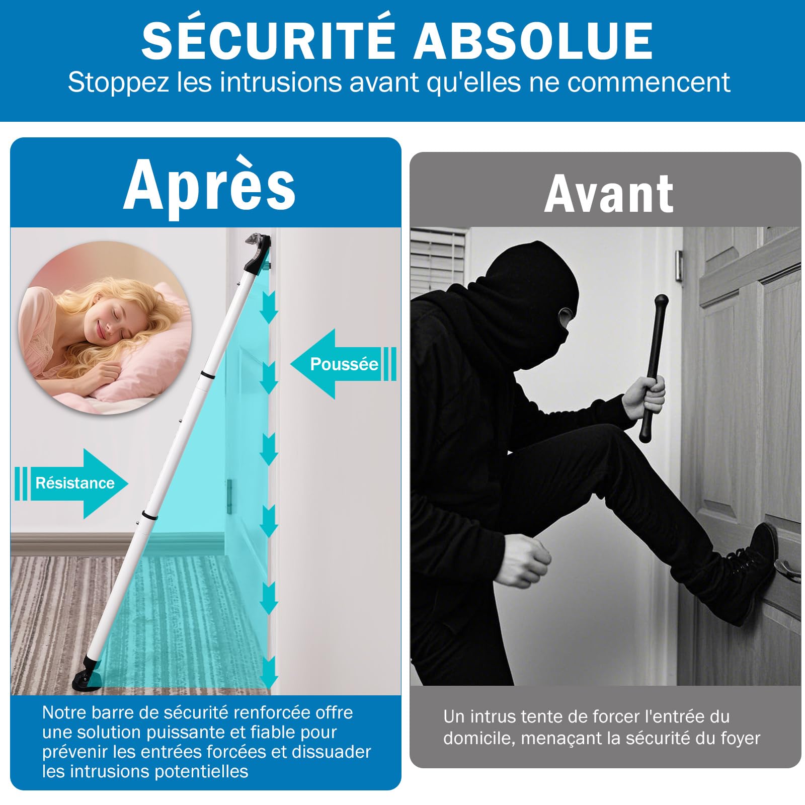 Barra Di Sicurezza Regolabile Per Porte E Finestre – Acciaio Rinforzato 58-120 Cm, Base Antiscivolo 360° E Allarme Integrato, Portatile Da Viaggio