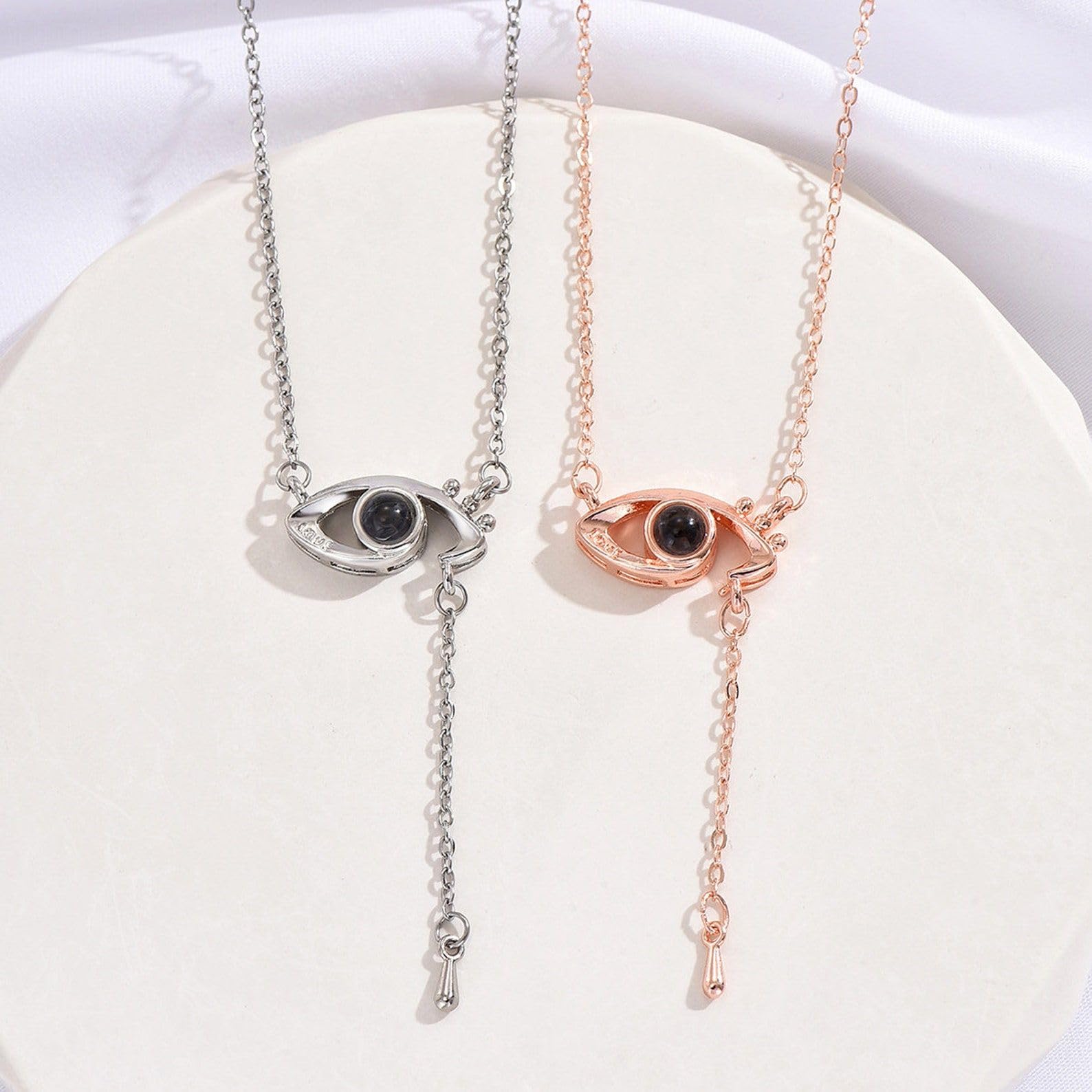 Collana di proiezione dell'occhio del male argento sterling 925 personalizzato collana di foto pendente commemorativo per la sua mamma San Valentino fatto a mano personalizzato