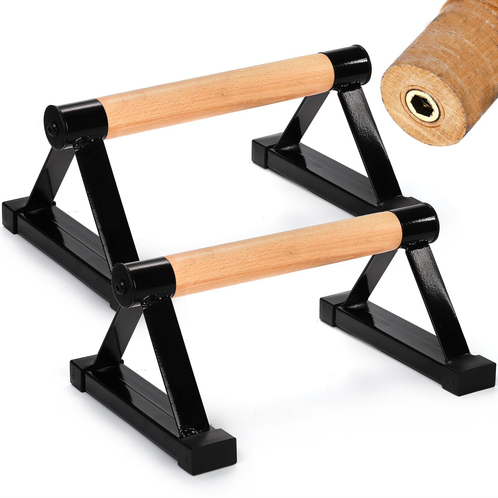 TOPZEA Wood Push Up Bars, Solid Wooden Parallettes Bars with Sturdy Steel Bracket Anti-slip Handstand Bars for Calisthenics, Fitness, At Home Gym Floor Workouts Equipment, Support Max 600 lbs, Black