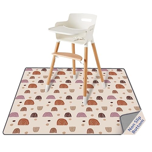 Miniatura 1 de Baby Splat Mat for Under High Chair, 51 x 51 Inch Boho Splash Mat, Waterproof and Washable Spill Mat, Anti-Slip Floor Protector