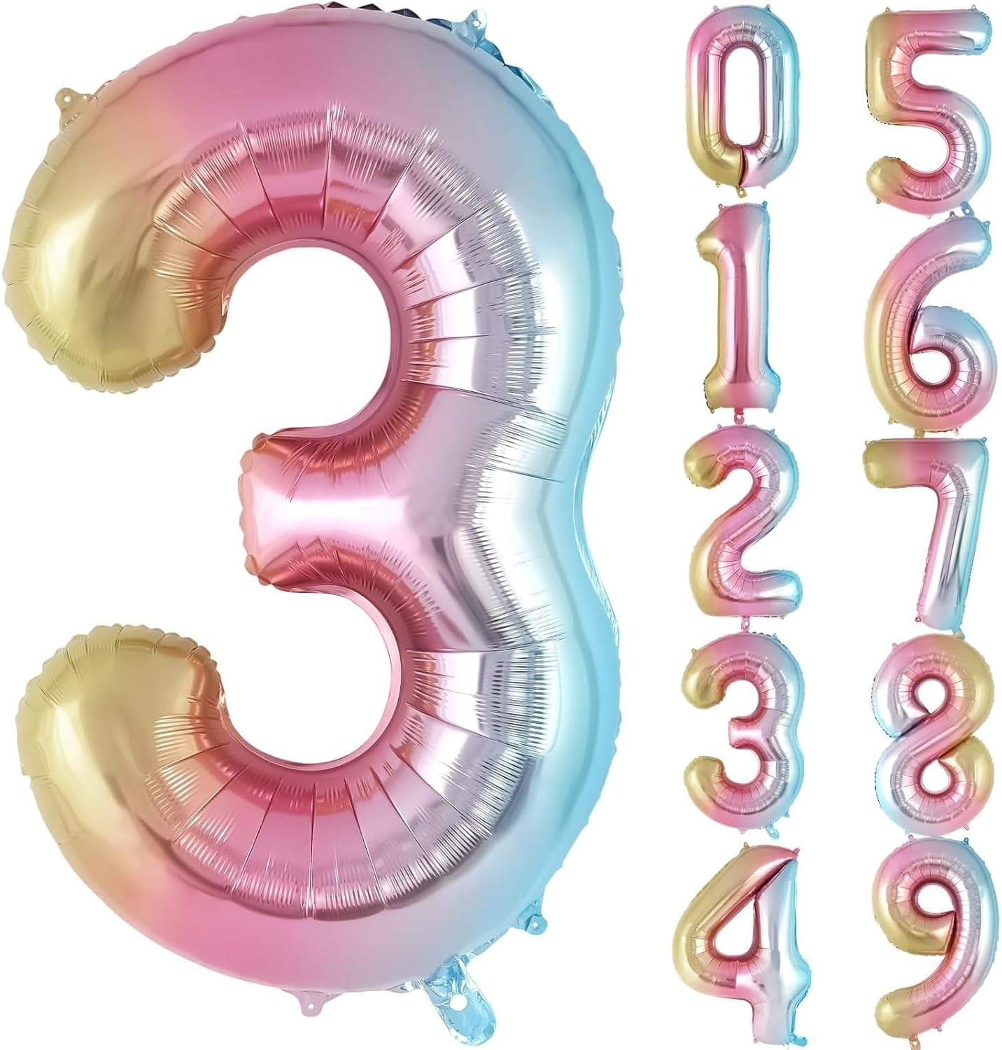 Rozi Decoration Big Size 32 Inch Large Rainbow Theme 3 Number Foil Balloons Decorations Set of – 1 Pcs | Gradient 3 Number Balloon For Birthday Big Size