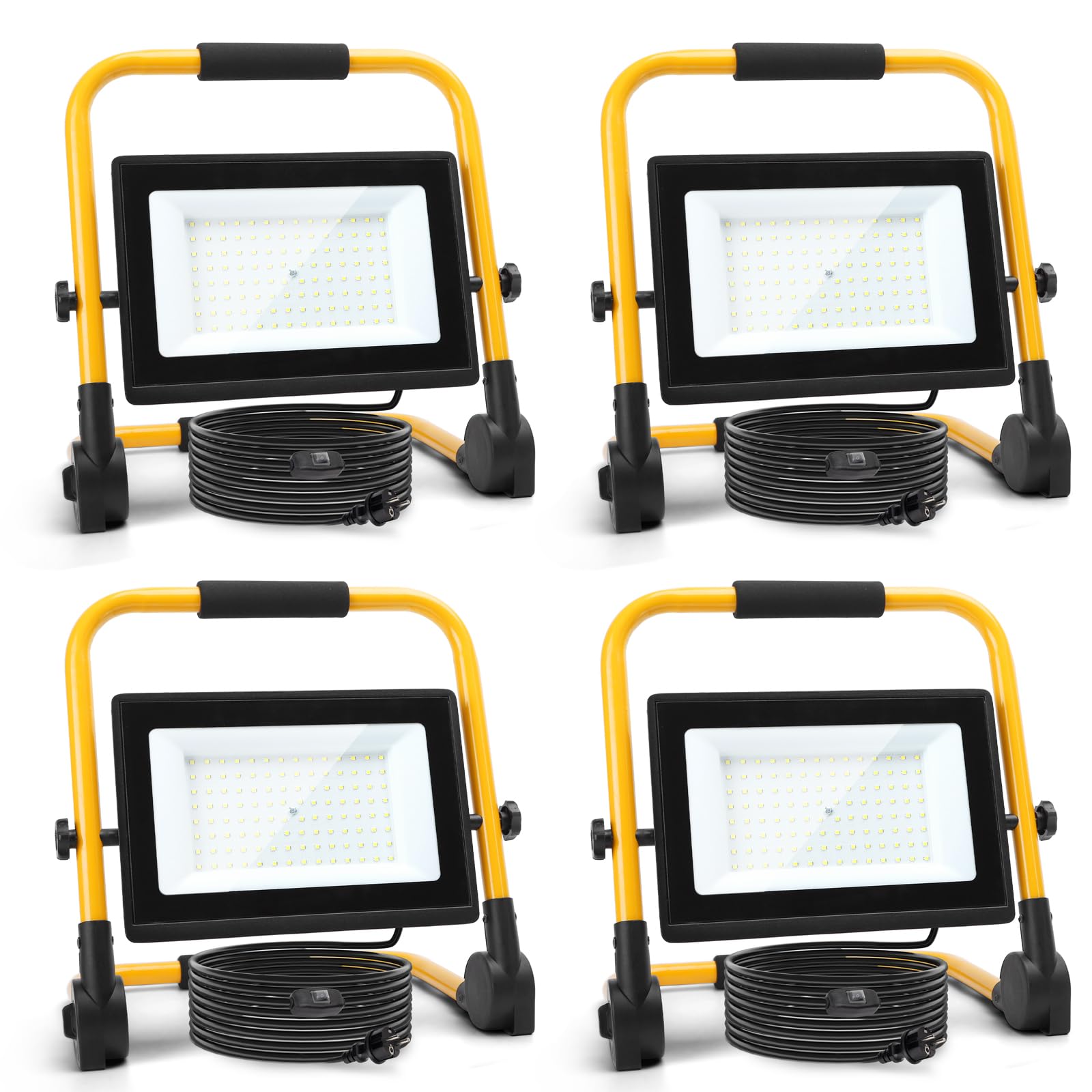 Aigostar Foco de Trabajo LED 100W,9000LM,Foco LED Portátil con Cable de 4M,Enchufes Con Interruptor Estanco,IP65 Impermeable,Soporte plegable,Uso en Interior y Exterior, 6500K, 4 pcs