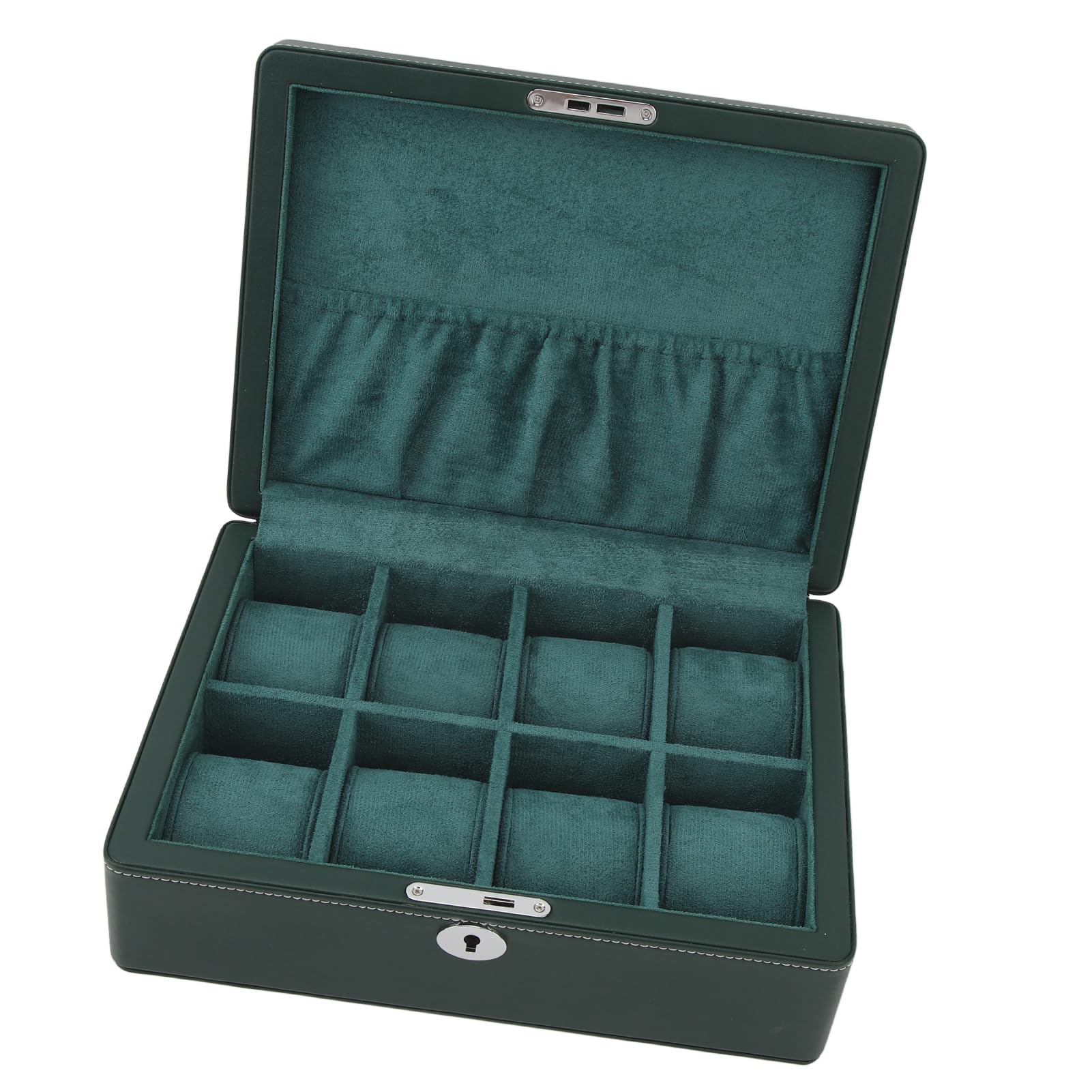 Scatola porta orologi da 8 scomparti con custodia organizer in pelle microfibra verde per uomo donna