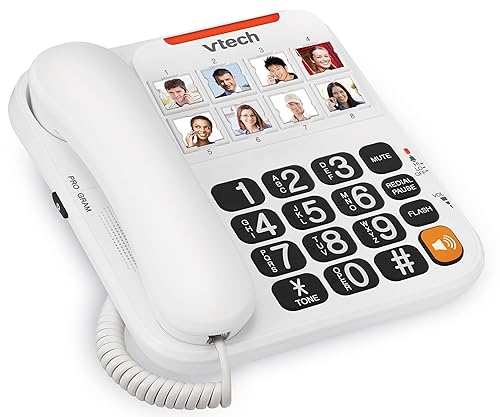 Miniatura 11 de VTech Teléfono con cable para personas mayores con botones grandes de alto contraste, 8 marcación rápida de fotos, dígitos parlantes, timbre visual