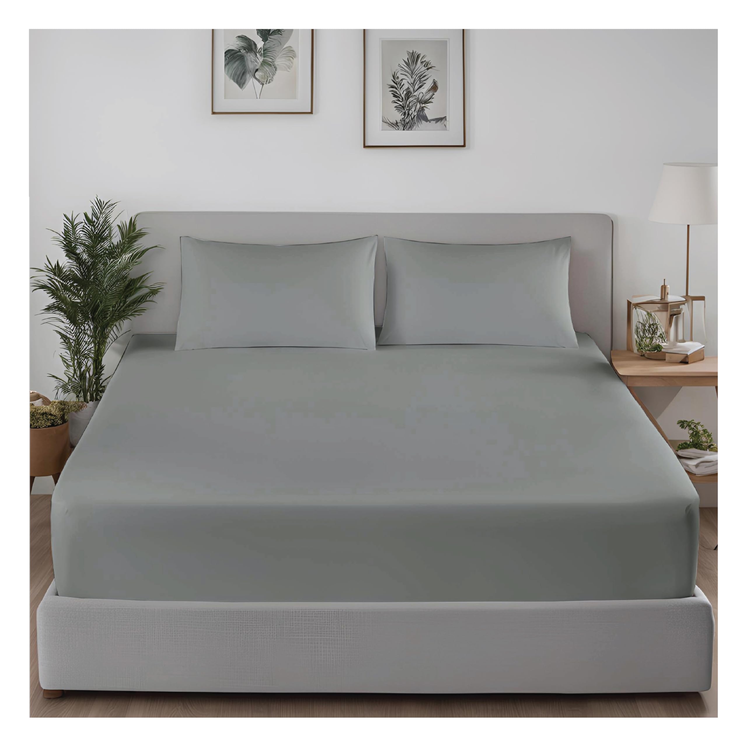 J.Din Single Fitted Sheet Dark Grey Bottom Bed Sheets Soft Brushed Microfiber Deep Pocket 12 Inch (30 cm) Breathable, Shrinkage and Fade Resistant Easy Care 90x190cm