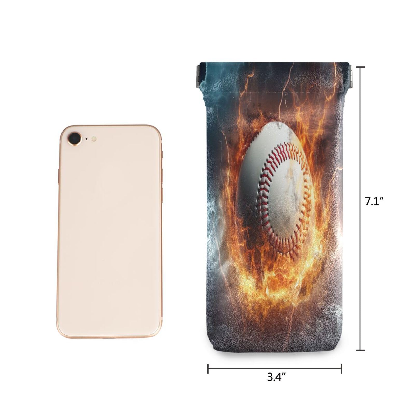 FLildon Fire Baseball Lightning Eyeglasses Pouch Squeeze Top Sunglasses Case Soft PU Leather Eyeglass Bag for Men Women