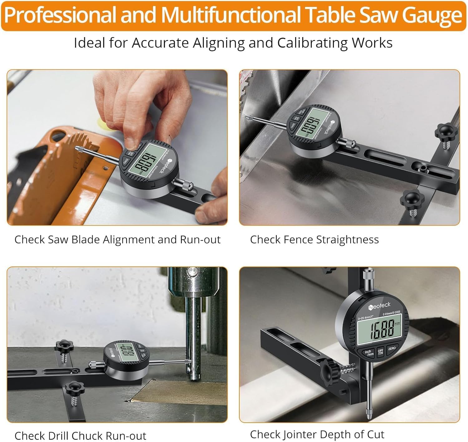 Neoteck 1'' Digital Table Saw Gauge + 0.7-6" Digital Bore Gauge