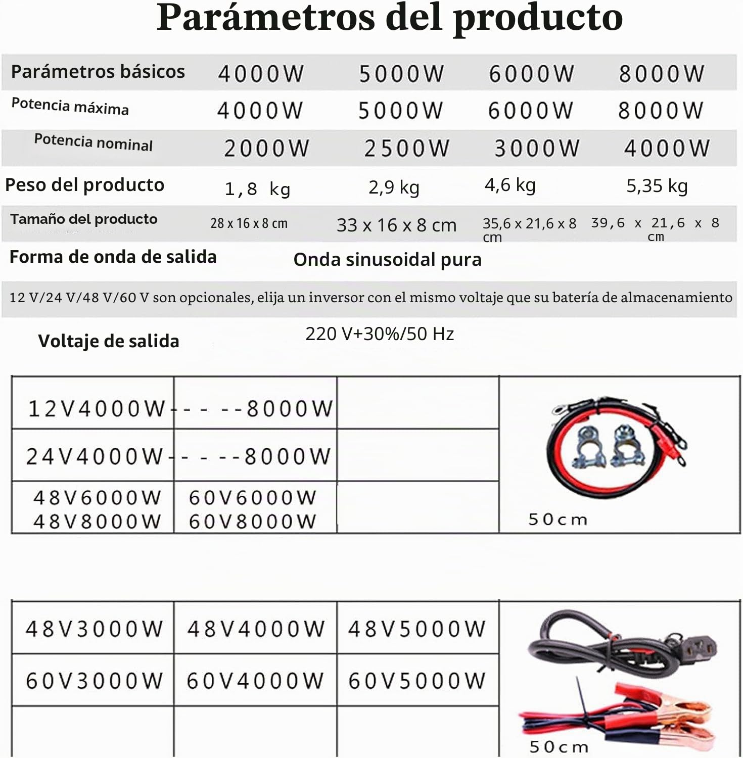 Inversor 24V 220V 3000W/4000W/5000W/6000W Onda Sinusoidal Pura, 12V 24V 48V 60V 72V Inversor de Corriente con Enchufes de la UE, Pantalla LCD,para Casas Y Autos (24v to 220v,4000w)