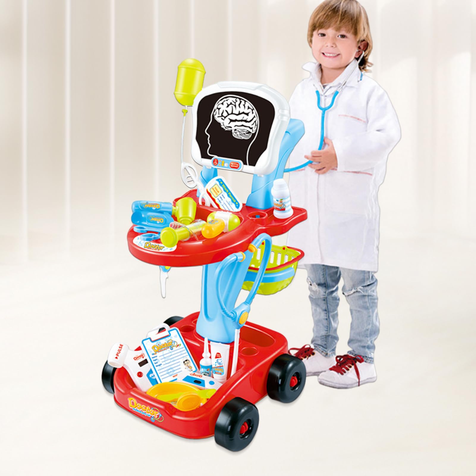 Juguetes Médicos | Kit De Carrito Médico Electrónico De Simulación | Conjunto De Juego De rol De Hospital Portátil con Accesorios | Regalo De Juego De rol De Médico Imaginativo para Niños Y Niña