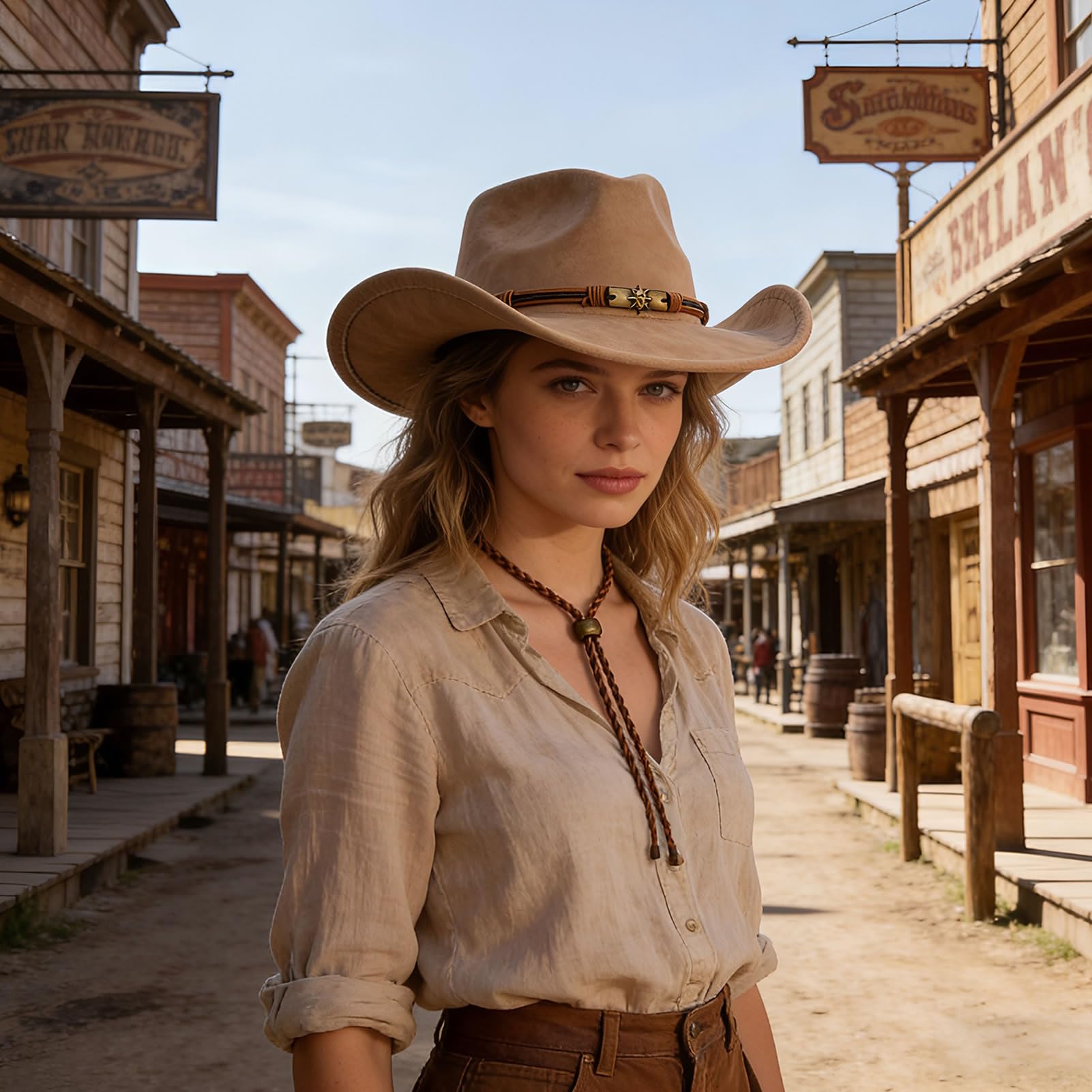 MYKAGS Chapeau de Cowboy Classique pour Les Hommes et Les Femmes, Chapeau en Daim extérieur Large Bordure, Chapeau de Cowboy Brun à la Mode avec Bande en métal crâne Parfait pour Les fêtes (Chameau)
