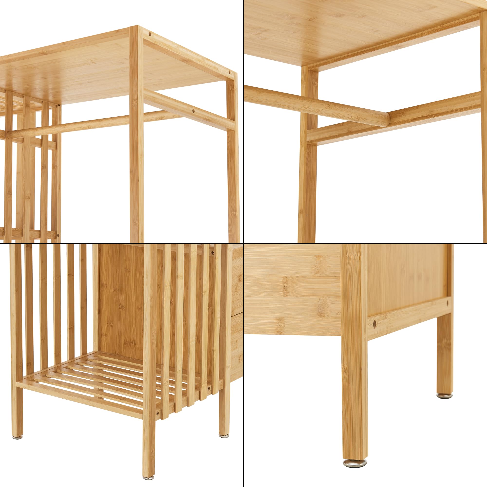 [en.casa] Perchero Burro con 2 Cajones y 4 Estantes Laterales de Rejilla Soporte de Ropa 185x100x45 cm Estilo Moderno Óptima Ventilación para Dormitorio Recibidor Oficina Bambú - Natural