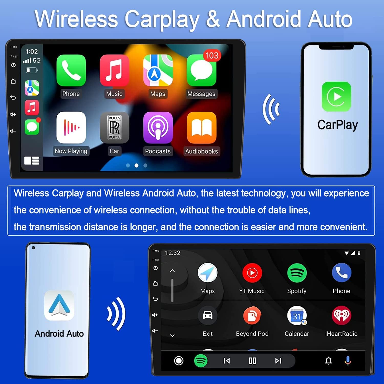 2gb32gb 2023 android 11 double din car stereo with apple carplay android auto 10 inch touch screen car radio with hifibtgpsips support fastboot