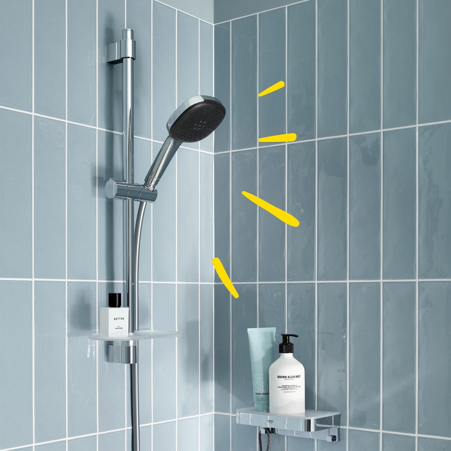 GROHE Vitalio Comfort 110 Set Saliscendi Doccia (2 getti Rain e Jet, asta 600 mm, flessibile, SpeedClean anticalcare), Cromo, 26929001