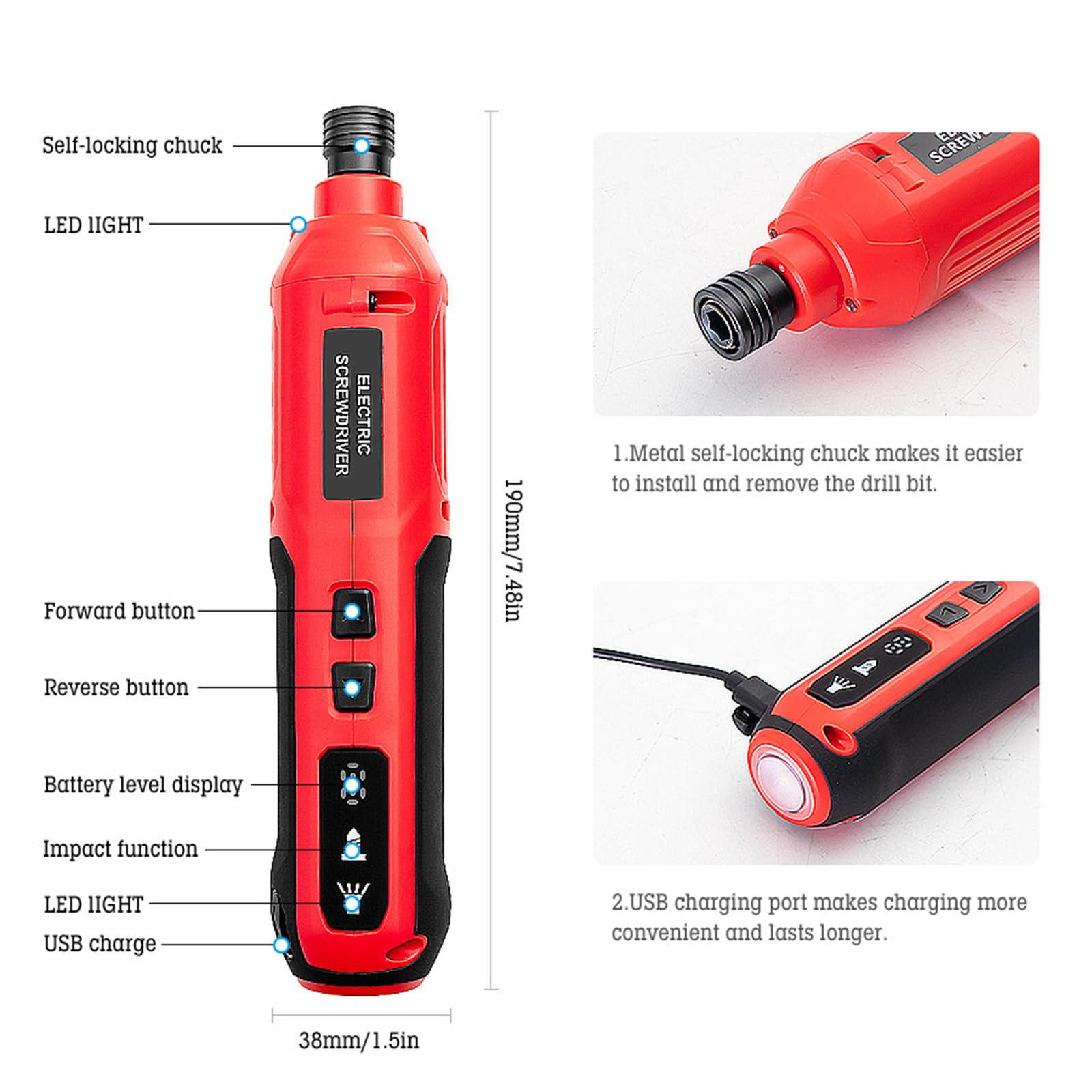 Destornillador eléctrico pequeño de carga rápida de 20 Nm 3,6 V, herramienta eléctrica inalámbrica recargable para reparaciones y montaje del hogar, destornillador eléctrico de carga USB