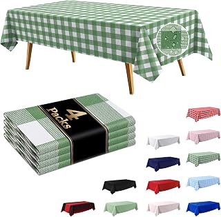 4 Pack Sage Green Disposable Tablecloth, Leakproof & Sturdy Table Cloth | 54×108 Inches Waterproof Plastic Rectangle Table Cover for Parties Birthday and Christmas Decorations
