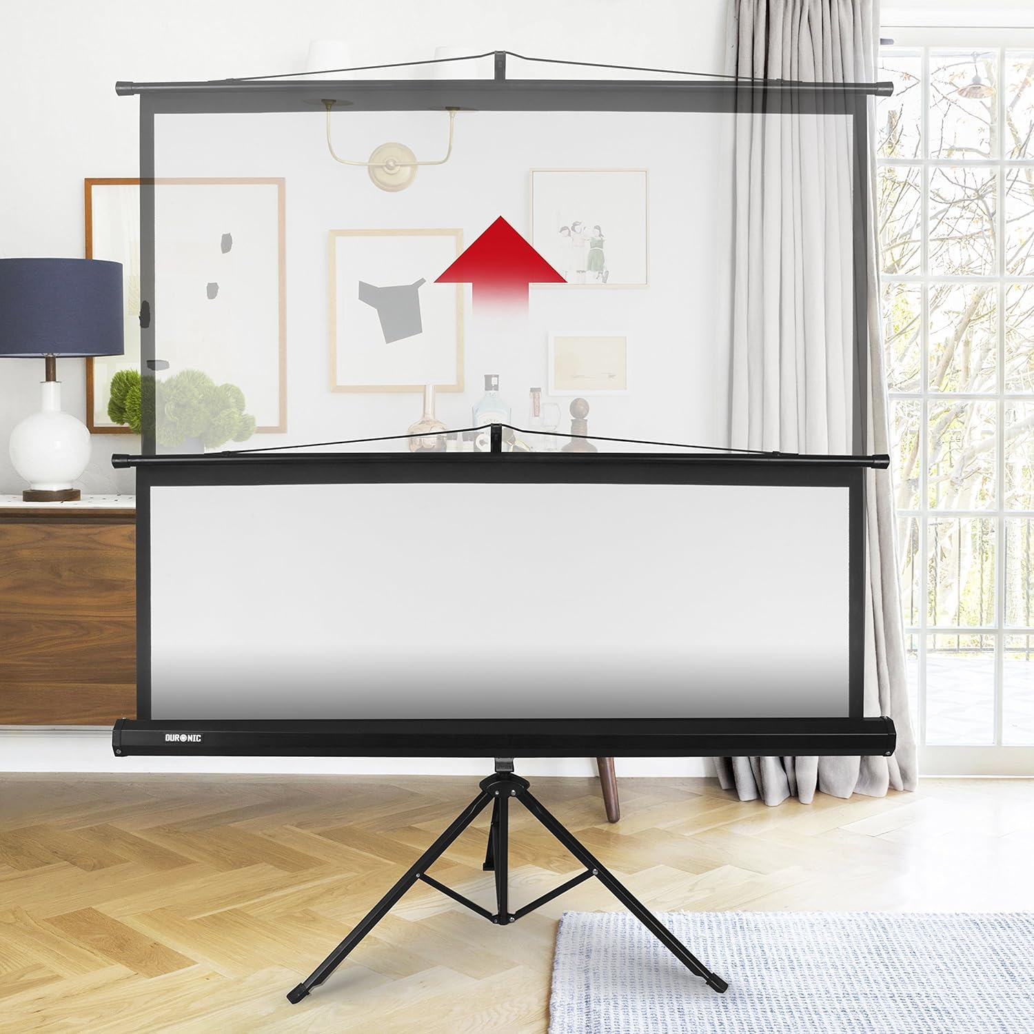 Duronic TPS75 16/9 schermo di proiezione opaco, per case, uffici, scuole, teatri e cinema, con treppiede| Schermo da 75” – area proiettata 166 x 93| Montabile a parete o a soffitto